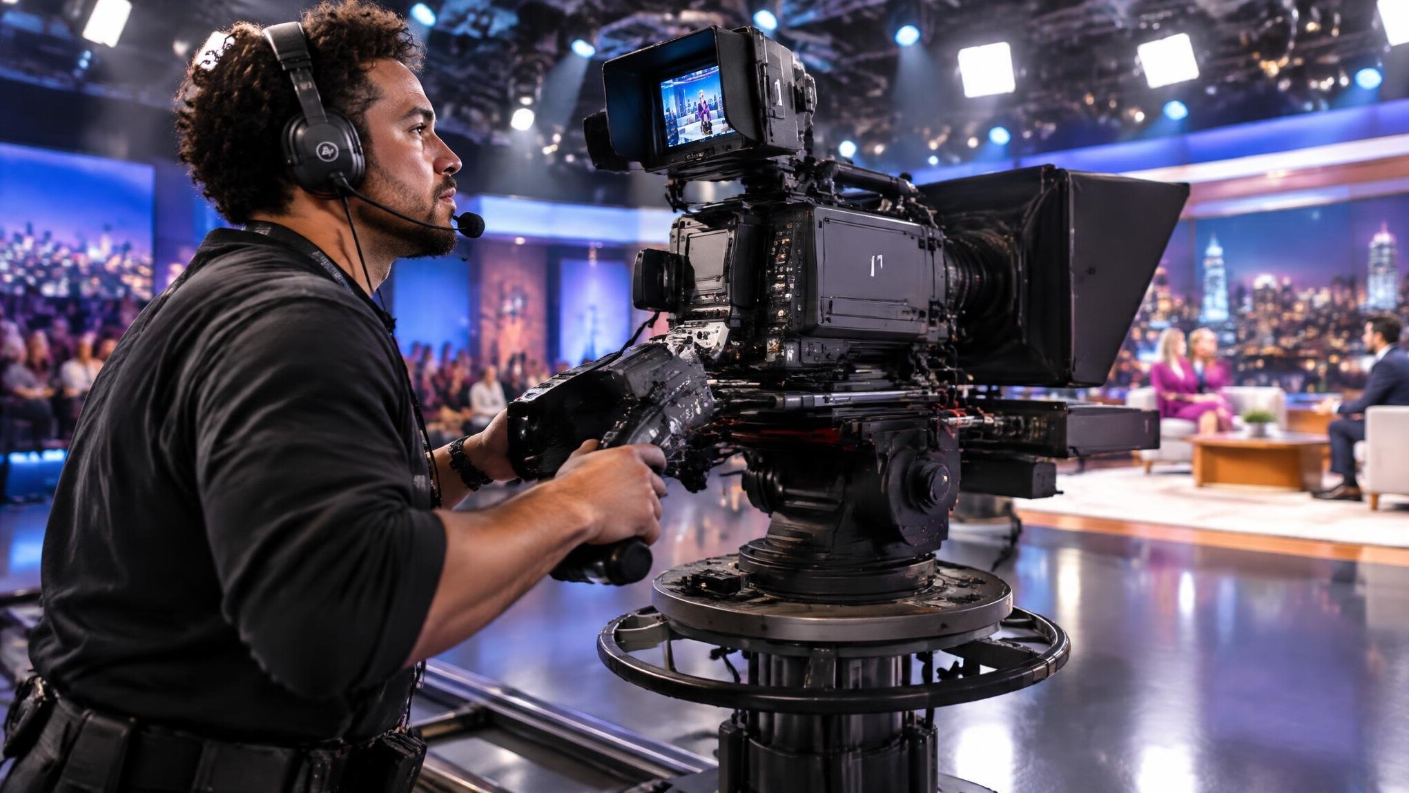 Camera operator filming during a live television show