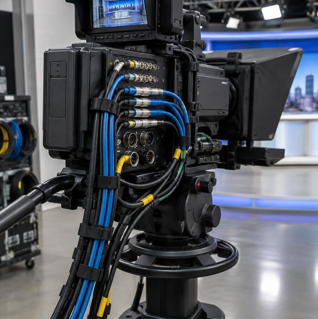 Organized cable management behind a broadcast camera